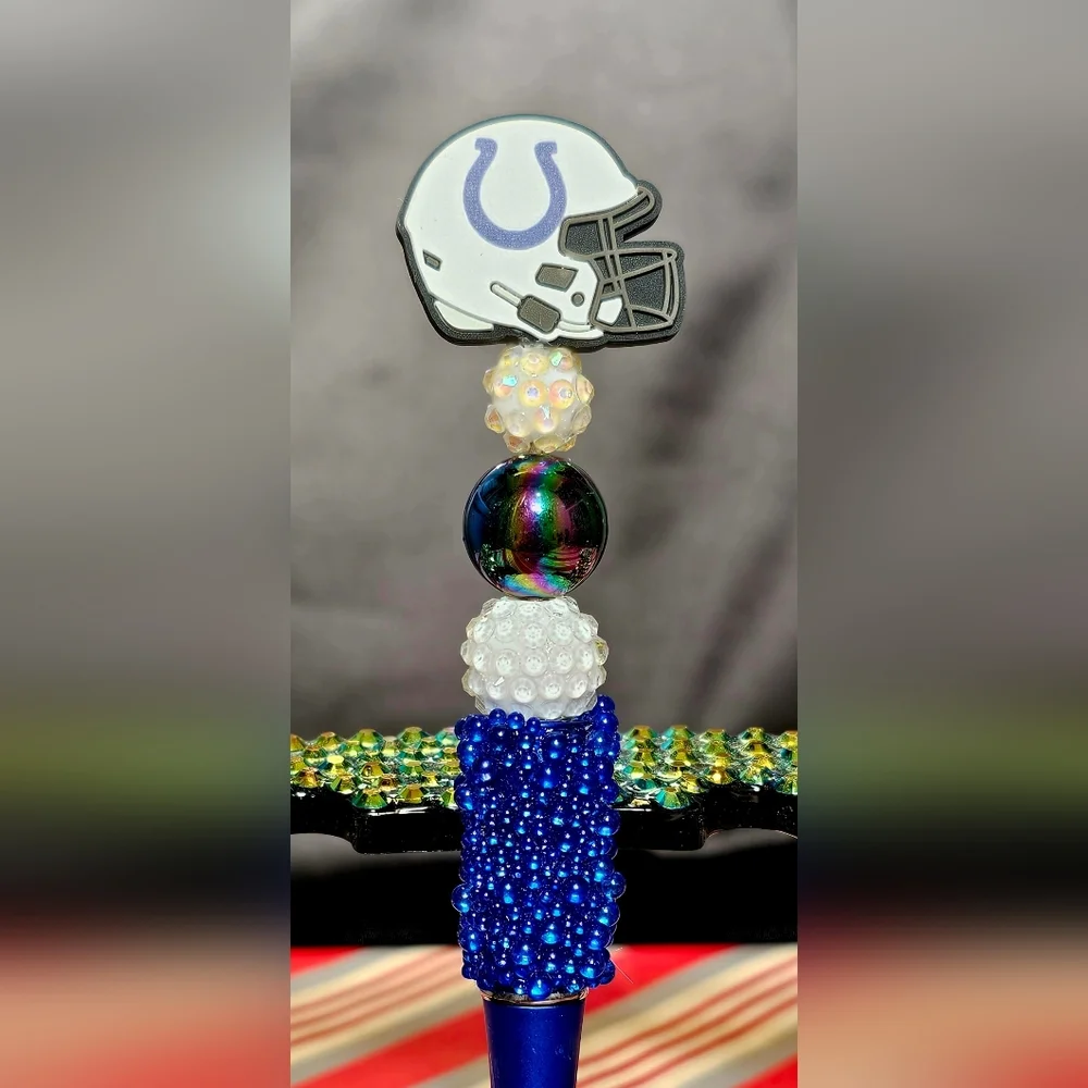 NFL Indianapolis Colts Sparkly/Blingy Custom Created Super Fan Beaded Pen
